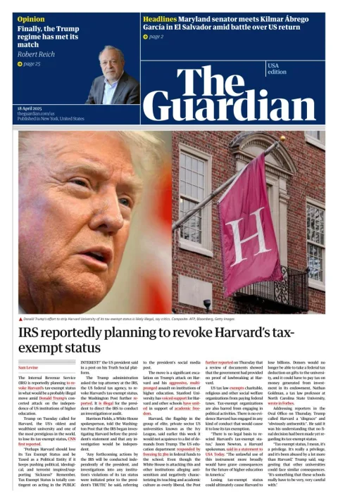 Portada de The Guardian (usa)