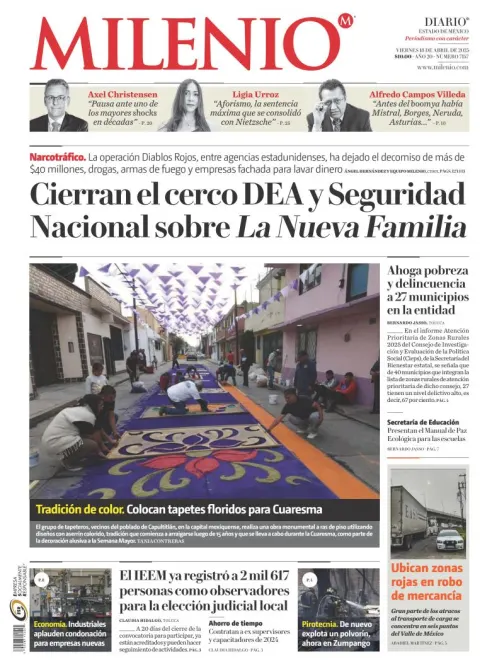 Portada de Milenio Edo de Mexico del viernes, 18 de abril de 2025