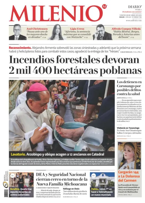Portada de Milenio Puebla del viernes, 18 de abril de 2025