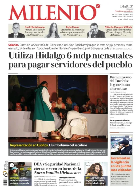Portada de Milenio Hidalgo del viernes, 18 de abril de 2025