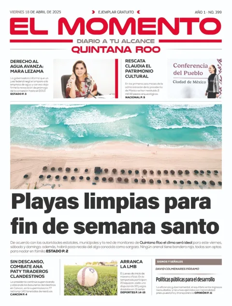 Portada de El Momento Quintana Roo del viernes, 18 de abril de 2025
