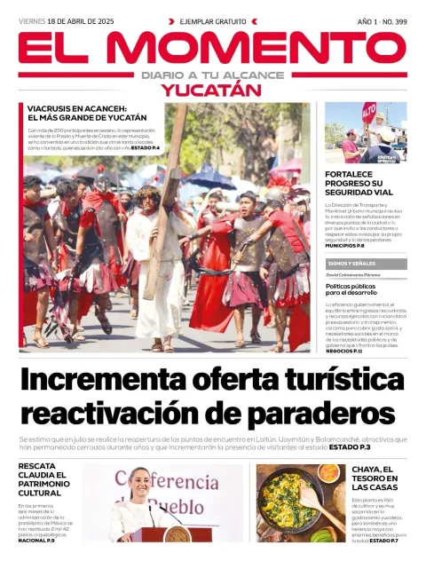 Portada de El Momento Yucatan del viernes, 18 de abril de 2025