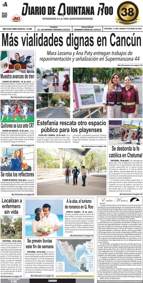 Portada de Diario de Quintana Roo (portada)