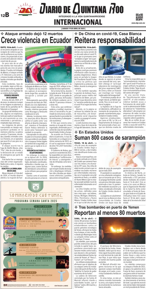 Portada de Diario de Quintana Roo (contra Portada)