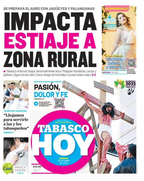 Portada de Tabasco Hoy del sábado, 19 de abril de 2025