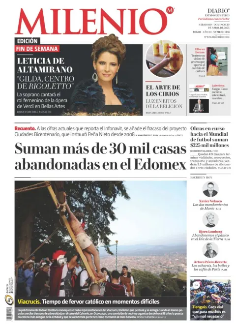 Portada de Milenio Edo de Mexico del sábado, 19 de abril de 2025
