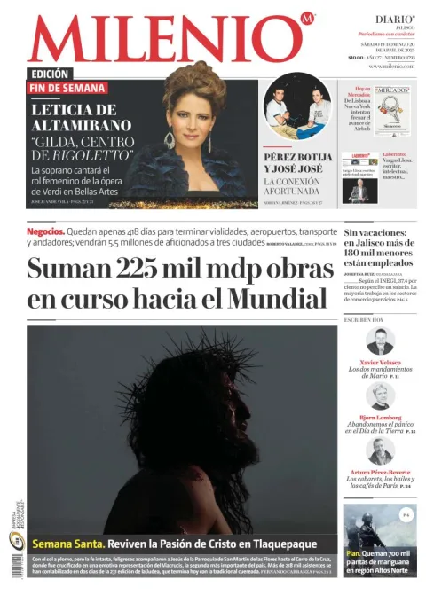 Portada de Milenio Jalisco del sábado, 19 de abril de 2025