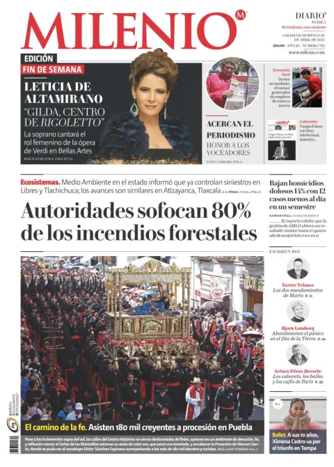 Portada de Milenio Puebla del sábado, 19 de abril de 2025