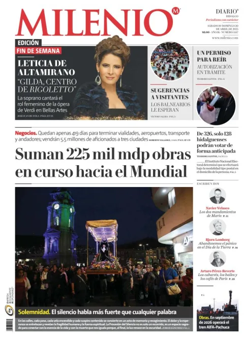 Portada de Milenio Hidalgo del sábado, 19 de abril de 2025