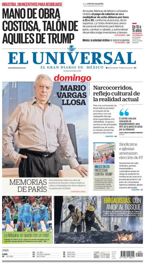 Portada de El Universal del domingo, 20 de abril de 2025