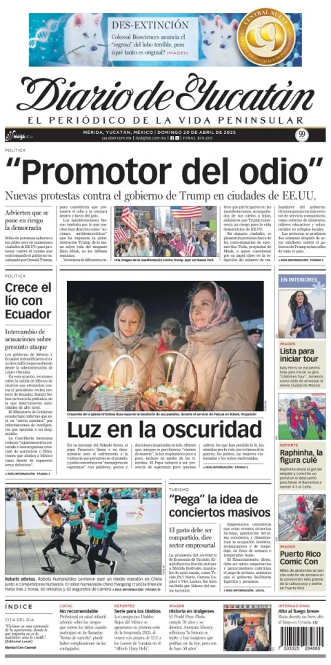 Portada de Diario de Yucatán del domingo, 20 de abril de 2025