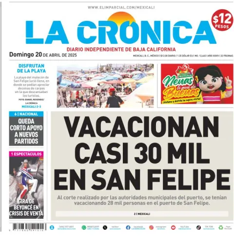 Portada de La Cronica del domingo, 20 de abril de 2025