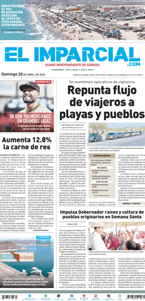 Portada de El Imparcial del domingo, 20 de abril de 2025