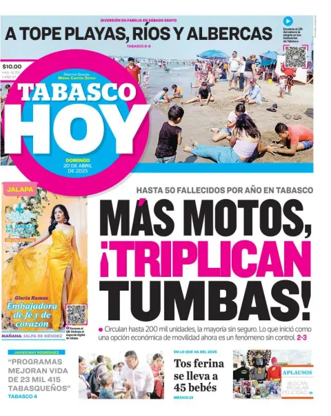 Portada de Tabasco Hoy del domingo, 20 de abril de 2025
