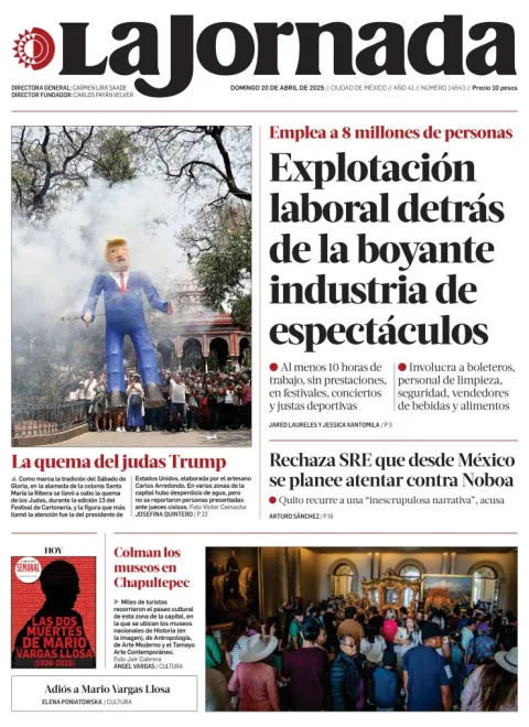 Portada de La Jornada del domingo, 20 de abril de 2025