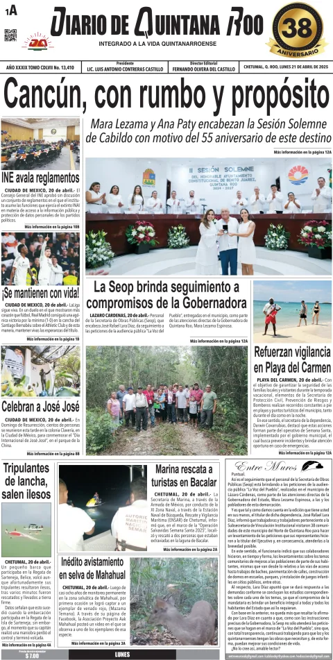 Portada de Diario de Quintana Roo (portada)