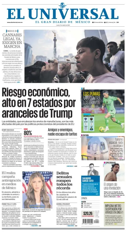 Portada de El Universal