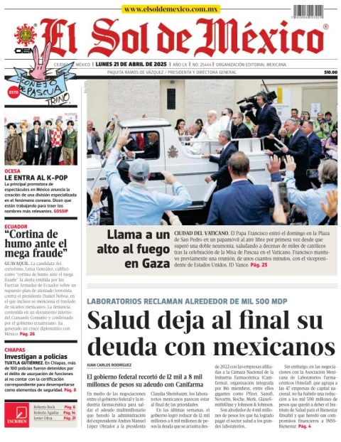 Portada de El Sol de Mexico