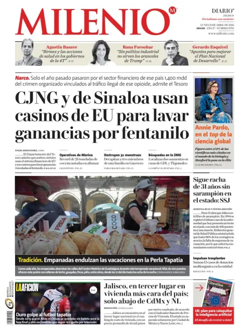 Portada de Milenio Jalisco del lunes, 21 de abril de 2025
