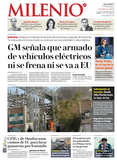 Portada de Milenio Laguna del lunes, 21 de abril de 2025