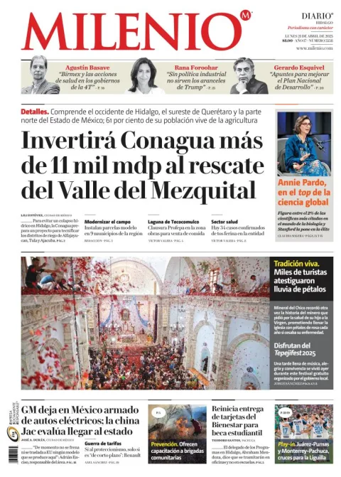 Portada de Milenio Hidalgo del lunes, 21 de abril de 2025