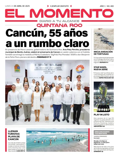 Portada de El Momento Quintana Roo del lunes, 21 de abril de 2025