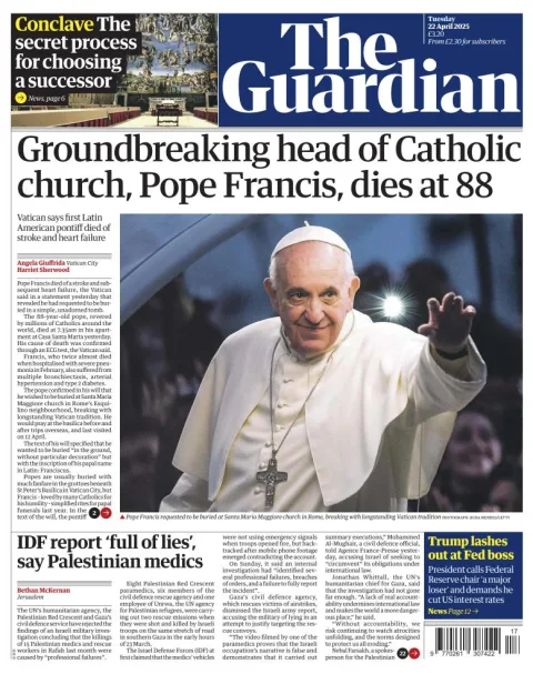 Portada de The Guardian (reino Unido)