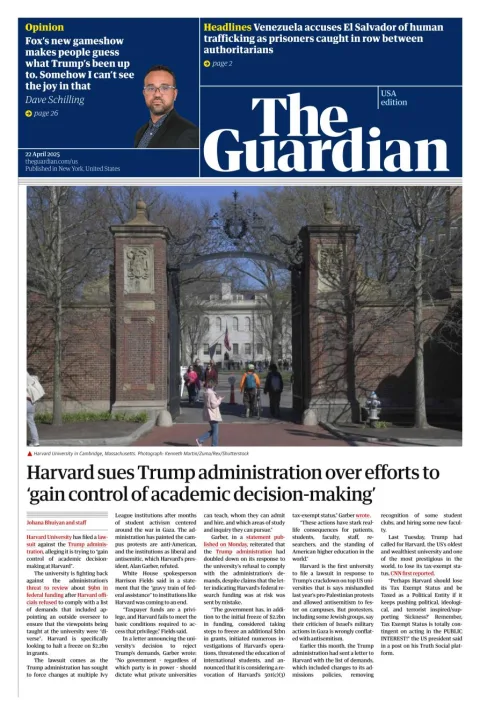 Portada de The Guardian (usa)