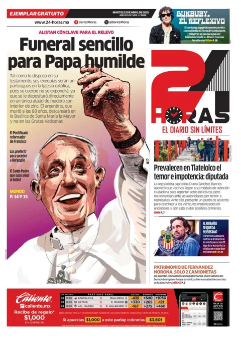 Portada de 24 Horas del martes, 22 de abril de 2025