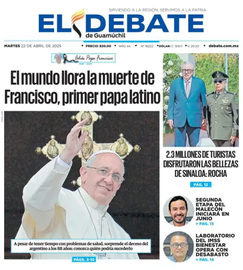 Portada de El Debate de Guamuchil del martes, 22 de abril de 2025