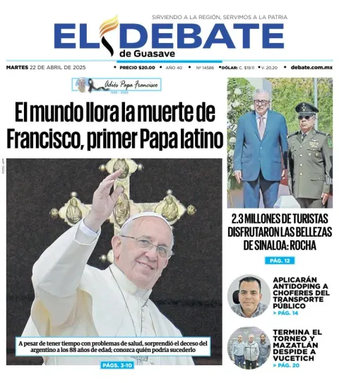 Portada de El Debate de Guasave del martes, 22 de abril de 2025