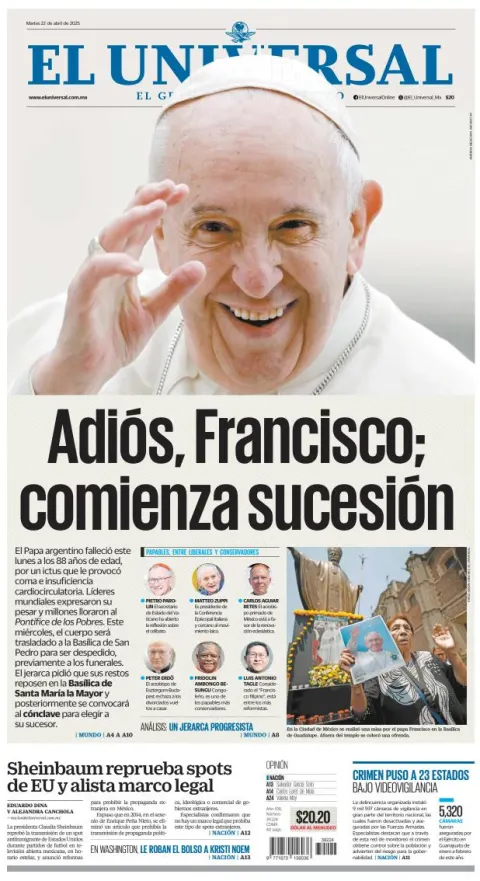 Portada de El Universal del martes, 22 de abril de 2025