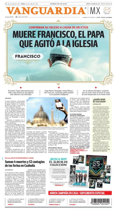 Portada de Vanguardia del martes, 22 de abril de 2025