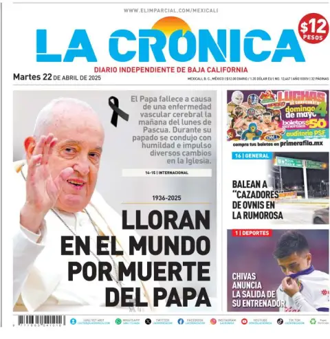 Portada de La Cronica del martes, 22 de abril de 2025