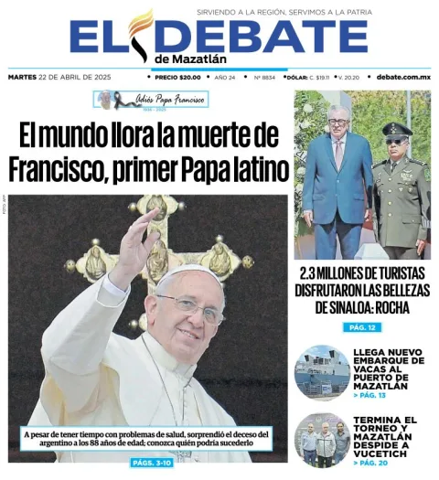 Portada de El Debate de Mazatlan del martes, 22 de abril de 2025