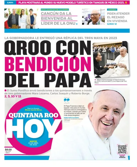 Portada de Quintana Roo Hoy del martes, 22 de abril de 2025