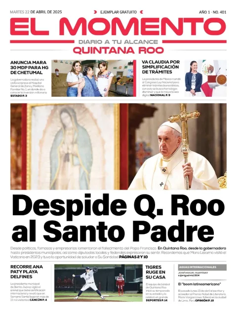 Portada de El Momento Quintana Roo del martes, 22 de abril de 2025