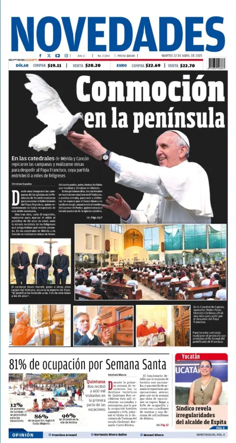 Portada de Novedades Quintana Roo del martes, 22 de abril de 2025