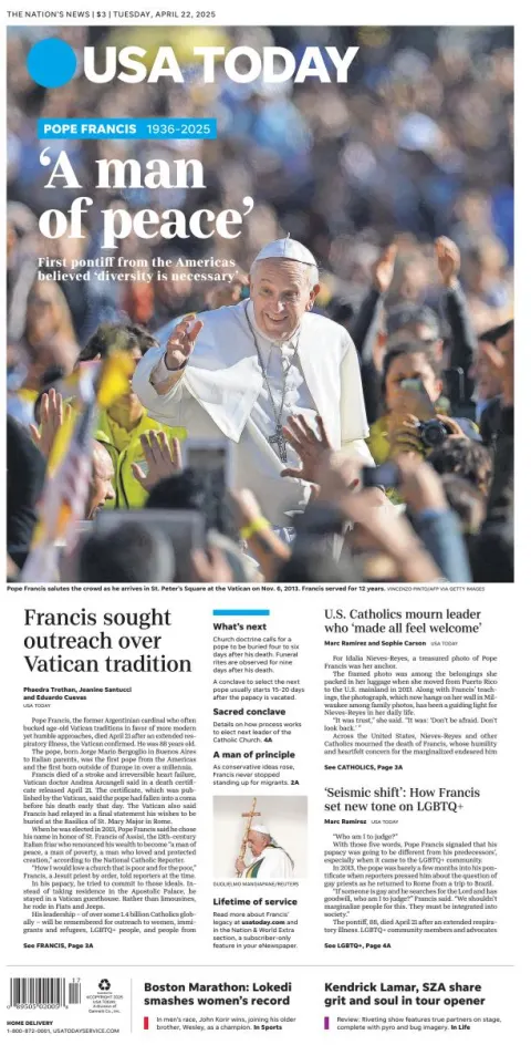 Portada de Usa Today del martes, 22 de abril de 2025