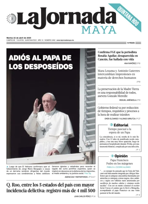 Portada de La Jornada Maya Quintana Roo del martes, 22 de abril de 2025