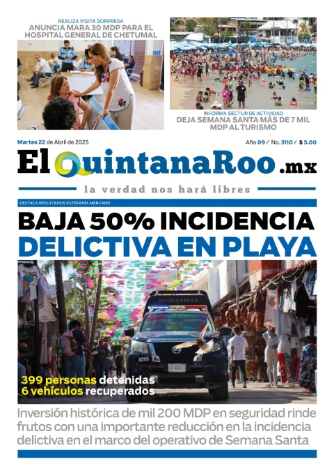 Portada de El Quintana Roo (portada) del martes, 22 de abril de 2025