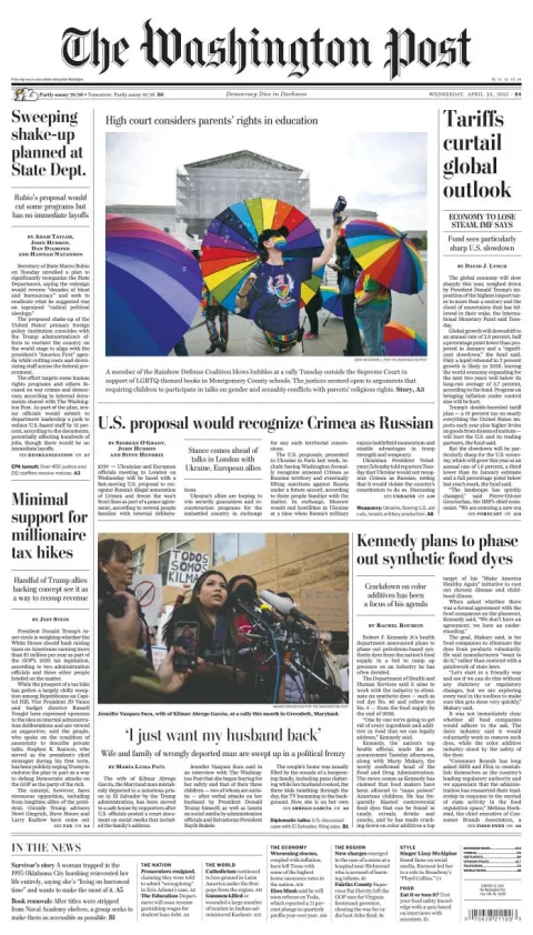 Portada de The Washington Post del miércoles, 23 de abril de 2025