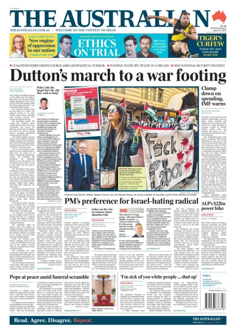 Portada de The Australian del miércoles, 23 de abril de 2025