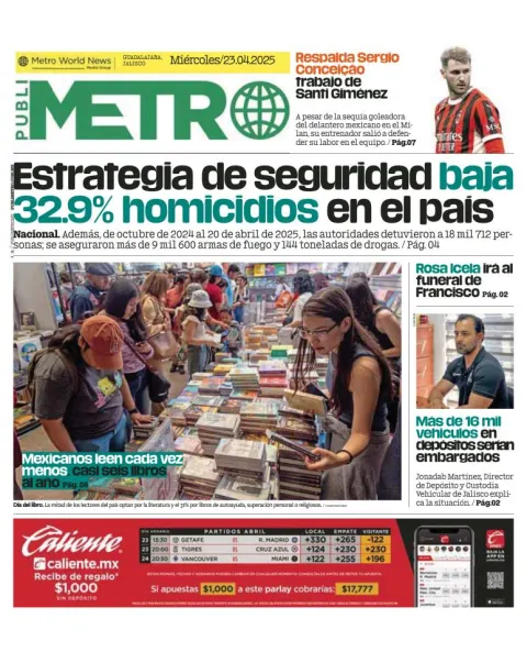 Portada de Publimetro Guadalajara del miércoles, 23 de abril de 2025