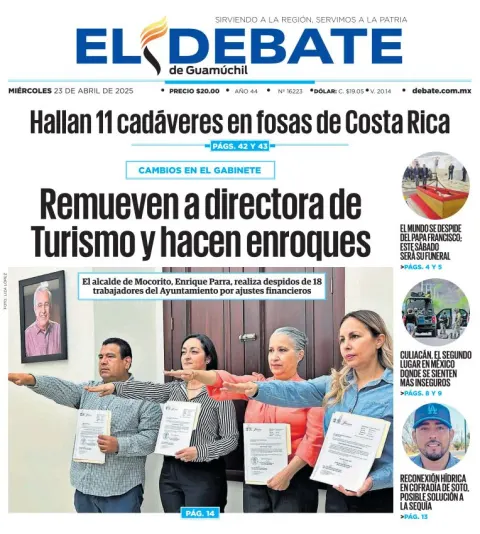 Portada de El Debate de Guamuchil del miércoles, 23 de abril de 2025