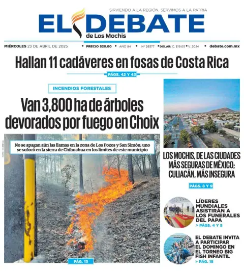 Portada de El Debate de los Mochis del miércoles, 23 de abril de 2025