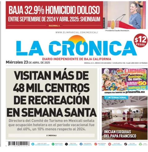 Portada de La Cronica del miércoles, 23 de abril de 2025