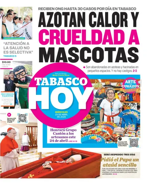 Portada de Tabasco Hoy del miércoles, 23 de abril de 2025