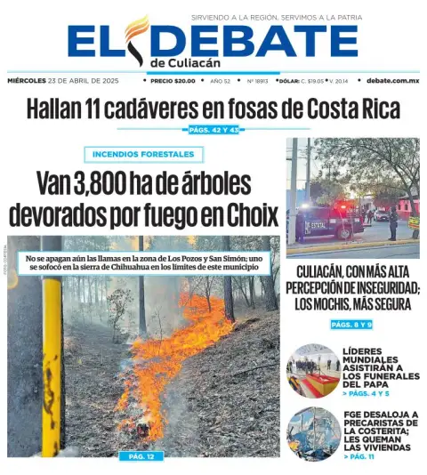 Portada de El Debate de Culiacan del miércoles, 23 de abril de 2025