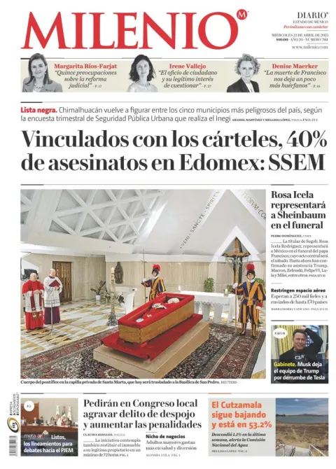Portada de Milenio Edo de Mexico del miércoles, 23 de abril de 2025